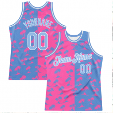 CUSTOM PINK LIGHT BLUE-WHITE 3D PATTERN DESIGN PALM TREES BASKETBALL