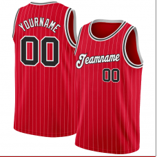 CUSTOM RED WHITE PINSTRIPE BLACK-WHITE BASKETBALL 