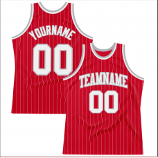 CUSTOM RED WHITE PINSTRIPE WHITE-GRAY  BASKETBALL 