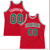 CUSTOM RED WHITE PINSTRIPE KELLY GREEN-WHITE BASKETBALL