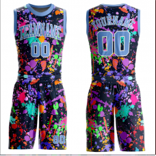 CUSTOM GRAFFITI PATTERN LIGHT BLUE-WHITE ROUND NECK SUBLIMATION BASKETBALL SUIT