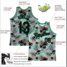 CUSTOM BLACK BLACK-KELLY GREEN 3D PATTERN DESIGN TROPICAL PALM LEAVES BASKETBALL